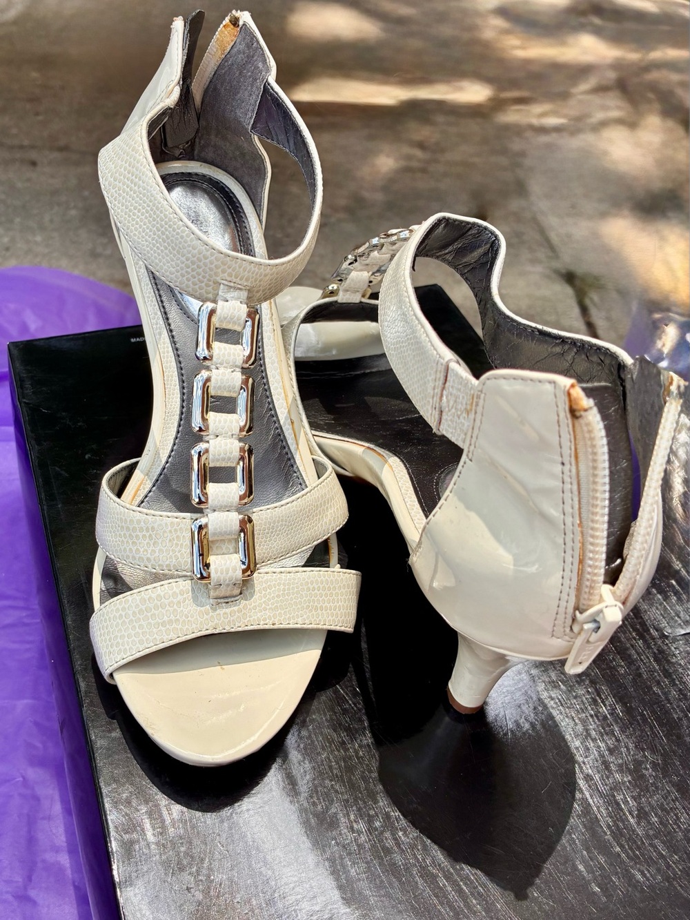 Women’s Cream Strappy Mid-Heel Sandals